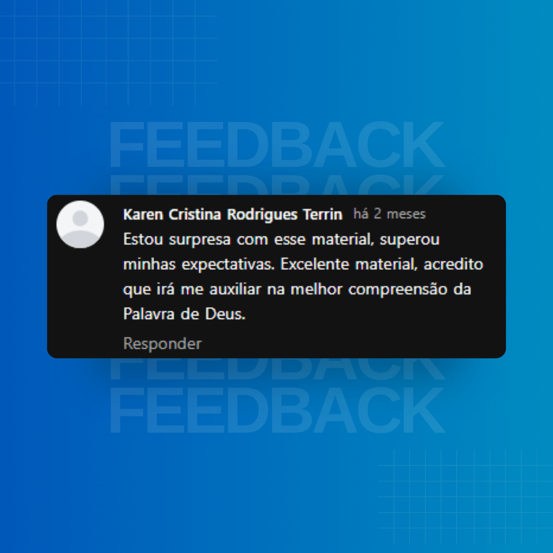 Imagem com fundo azul, escrito feedback, onde literalmente está apresentando avaliação de um cliente, em uma tarja preta.